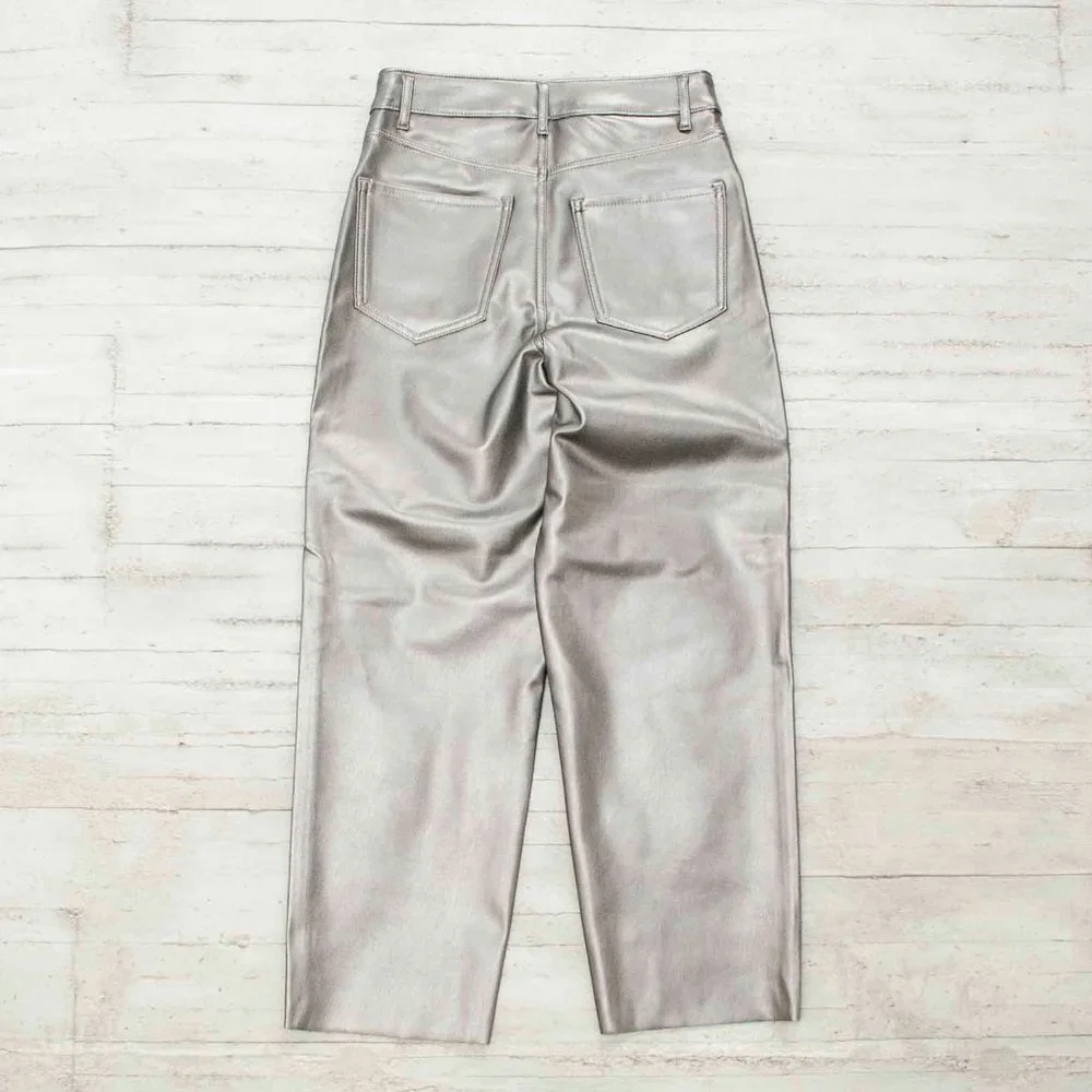 NWT Express Straight Super High Rise Metallic Crop Pants in  Gunmetal size 6 - Picture 4 of 9